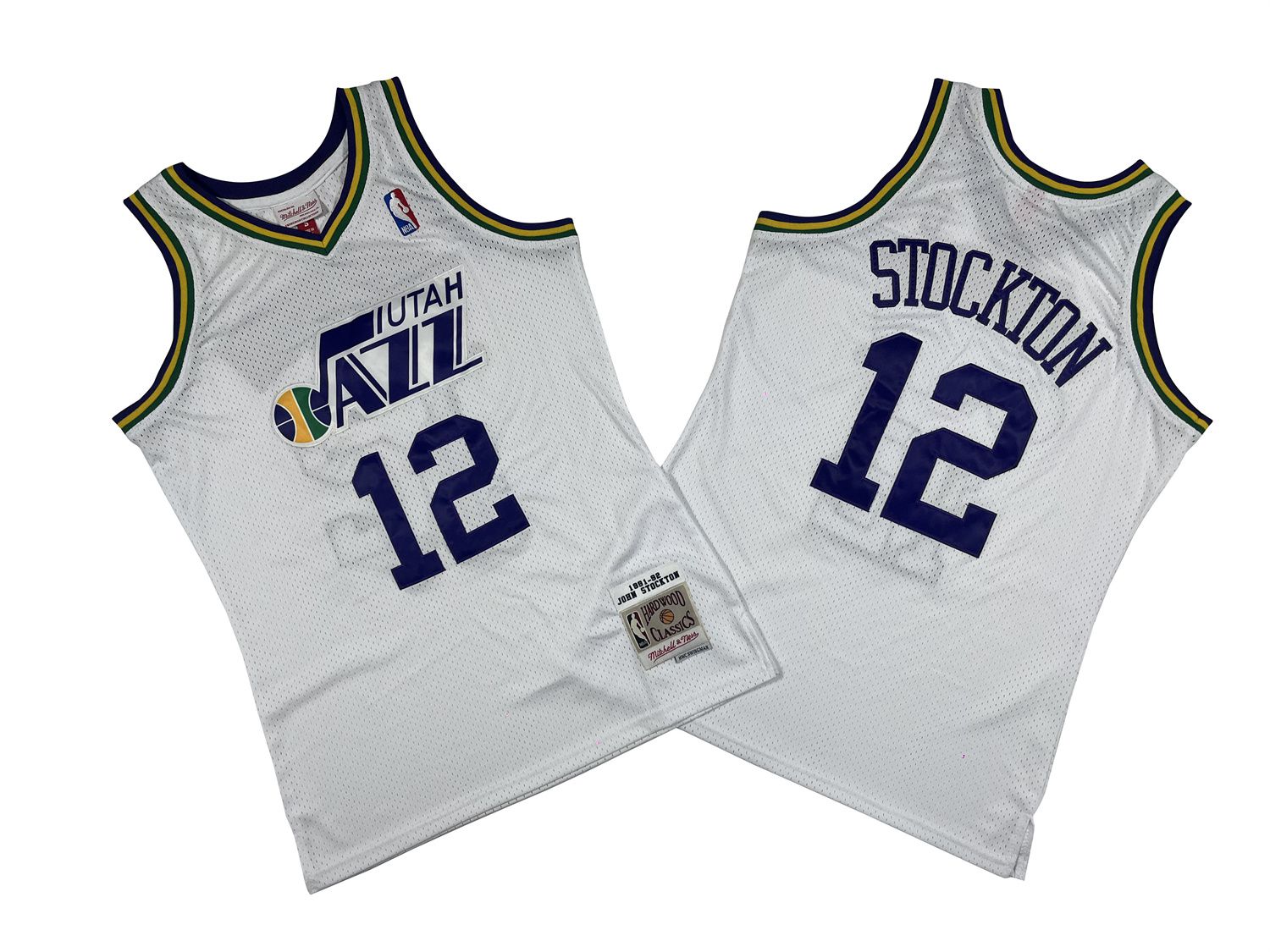 Men Utah Jazz #12 Stockton White Throwback NBA Jersey style 1